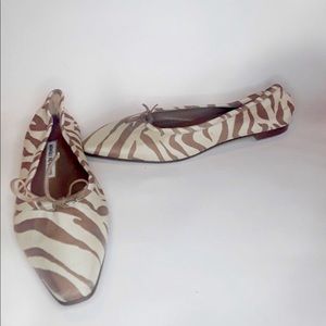 Manolo Blahnik zebra print satin flats